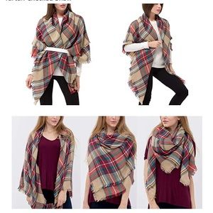 Khaki plaid blanket scarf